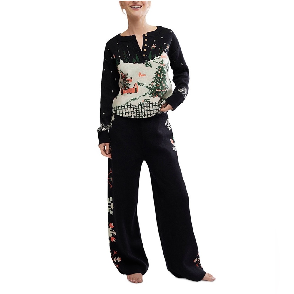 Free People Dream Whispers Sweater Knit Pajama Set EUC XL